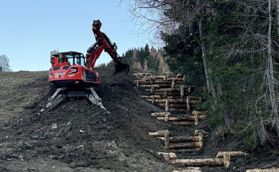 Ein Schreitbagger im Einsatz bei Holzarbeiten